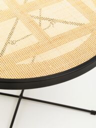 Orsina Natural Rattan Top Round Coffee Table, Hand Woven Square Webbed Small Table, Sleek Wooden Coffee Table - thumbnail 5