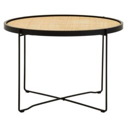 Orsina Natural Rattan Top Round Coffee Table, Hand Woven Square Webbed Small Table, Sleek Wooden Coffee Table - thumbnail 7