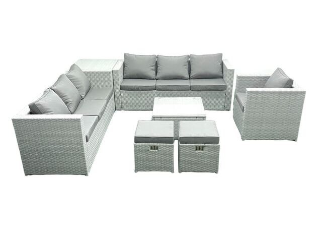 Fimous Wicker PE Rattan Sofa Garden Furniture Set with Armchair Square Coffee Table 2 Small Footstools Side Table Light Grey Mixed - image 1