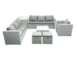 Fimous Wicker PE Rattan Sofa Garden Furniture Set with Armchair Square Coffee Table 2 Small Footstools Side Table Light Grey Mixed - thumbnail 2