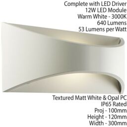 Loops IP65 Outdoor Modern Curved Wall Light White Texture Aluminium 12W Warm White LED - thumbnail 2