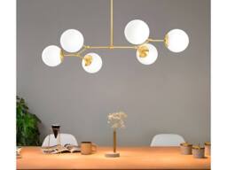 Vente-unique Metal Chandelier - 6 Globes - L100 X H52 Cm - Gold & White - DAMAR - thumbnail 3