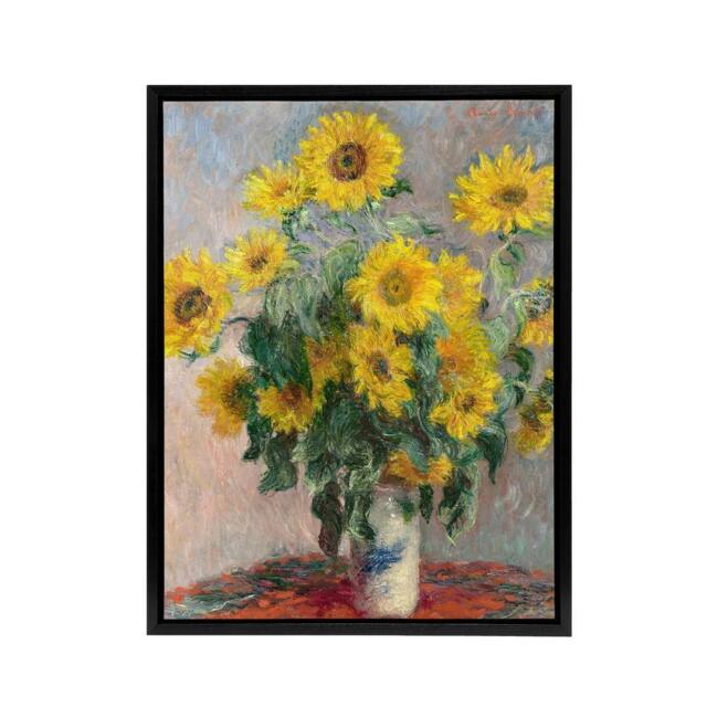"Artery8 Bouquet of Sunflowers Claude Monet Black Framed Canvas Wall Art Print - Size: W12"" x H16""" - image 1
