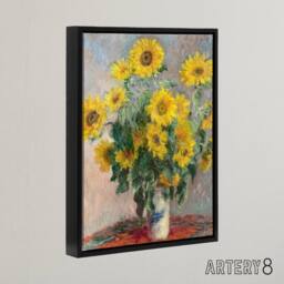 "Artery8 Bouquet of Sunflowers Claude Monet Black Framed Canvas Wall Art Print - Size: W12"" x H16""" - thumbnail 2