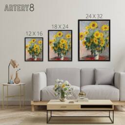 "Artery8 Bouquet of Sunflowers Claude Monet Black Framed Canvas Wall Art Print - Size: W12"" x H16""" - thumbnail 4