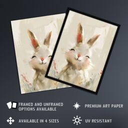 "Artery8 Cute Smiling Bunny Rabbit Happy Baby Animal Wall Art Print in Beige - Size: W24"" x H32""" - thumbnail 2
