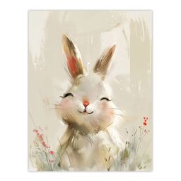"Artery8 Cute Smiling Bunny Rabbit Happy Baby Animal Wall Art Print in Beige - Size: W24"" x H32""" - thumbnail 1