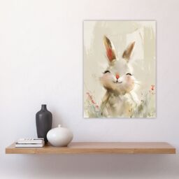 "Artery8 Cute Smiling Bunny Rabbit Happy Baby Animal Wall Art Print in Beige - Size: W24"" x H32""" - thumbnail 4