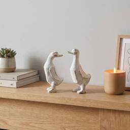 Garden Greatness Duo White Washed Wooden Ducks - Size: 2 Pack - thumbnail 1