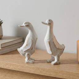 Garden Greatness Duo White Washed Wooden Ducks - Size: 2 Pack - thumbnail 2