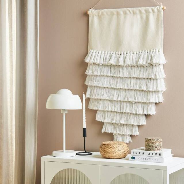 Wyld and Coco Handwoven Off-White Cotton Tassel Wall Hanging in White - image 1