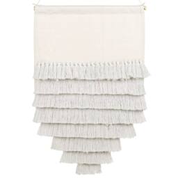 Wyld and Coco Handwoven Off-White Cotton Tassel Wall Hanging in White - thumbnail 2