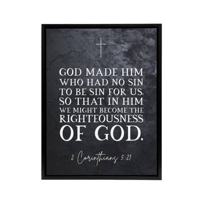 "Artery8 Corinthians 5 21 No Sin Bible Quote Framed Canvas Wall Art Print in Grey - Size: W24"" x H32""" - image 1
