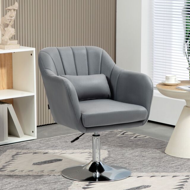 HOMCOM Stylish Retro Swivel Tub Chair Steel Frame Cushion Seat Dark Grey - image 1