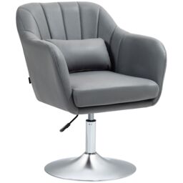 HOMCOM Stylish Retro Swivel Tub Chair Steel Frame Cushion Seat Dark Grey - thumbnail 2