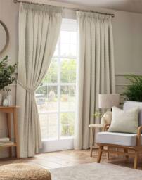 Luxury Living Adi Lined Pencil Pleat Curtains in Cream - Size: 229 cm width x 183 cm drop