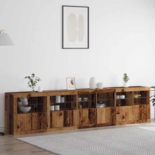 Berkfield Home Sideboard with LED Lights Old Wood 283x37x67 cm Engineered Wood in Brown - Size: 283 x 37 x 67 cm - image 1