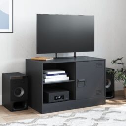 Berkfield Home TV Cabinet Black 67x39x44 cm Steel - Size: 67 x 39 x 44 cm - thumbnail 3