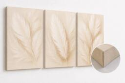 "Mafett Whispers in Beige 3 Piece Feather Canvas Wall Art Prints - Size: W24"" x H32""" - thumbnail 2