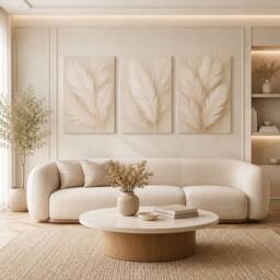 "Mafett Whispers in Beige 3 Piece Feather Canvas Wall Art Prints - Size: W24"" x H32""" - thumbnail 1