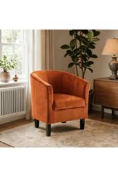 Home Source Velvet Fabric Tub Chair Sofa Armchair Living Room Modern Office in Orange