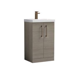 Balterley Modern Bathroom 2 Soft Close Door Vanity Unit Basin, Solace Oak, 500mm in Brown - thumbnail 1