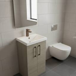 Balterley Modern Bathroom 2 Soft Close Door Vanity Unit Basin, Solace Oak, 500mm in Brown - thumbnail 4
