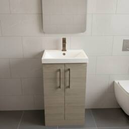 Balterley Modern Bathroom 2 Soft Close Door Vanity Unit Basin, Solace Oak, 500mm in Brown - thumbnail 2