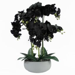 Leaf 60cm Orchid Artificial Black White Ceramic Planter in Green - thumbnail 1
