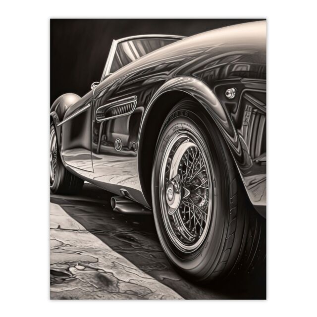 "Artery8 Sleek & Sporty Hyper Realistic Graphite Drawing Sports Car Spoke Wheels Gift For Him Extra Large XL Wall Art Poster Print - Size: W24"" x H32""" - image 1