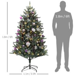 HOMCOM Artificial Prelit Christmas Tree w/ LED Lights, Purple Ornaments in Green - Size: 6ft - thumbnail 3