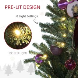 HOMCOM Artificial Prelit Christmas Tree w/ LED Lights, Purple Ornaments in Green - Size: 6ft - thumbnail 6