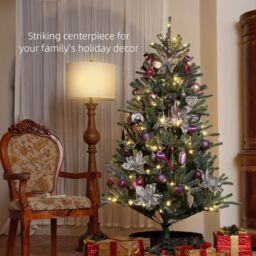 HOMCOM Artificial Prelit Christmas Tree w/ LED Lights, Purple Ornaments in Green - Size: 6ft - thumbnail 4