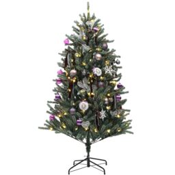 HOMCOM Artificial Prelit Christmas Tree w/ LED Lights, Purple Ornaments in Green - Size: 6ft - thumbnail 2
