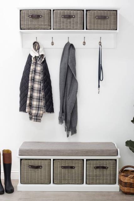 Statement Furniture Tetbury 3 Grey Faux Rattan Basket & Grey Cushion Hallway Set in White - image 1