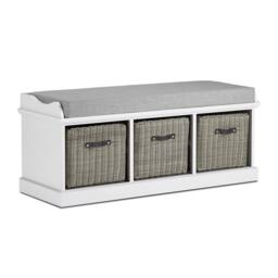 Statement Furniture Tetbury 3 Grey Faux Rattan Basket & Grey Cushion Hallway Set in White - thumbnail 3