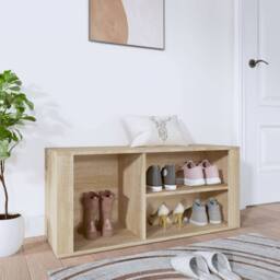 Berkfield Home Shoe Cabinet Sonoma Oak 100x35x45 cm Engineered Wood in Beige - Size: 100 x 35 x 45 cm - thumbnail 2