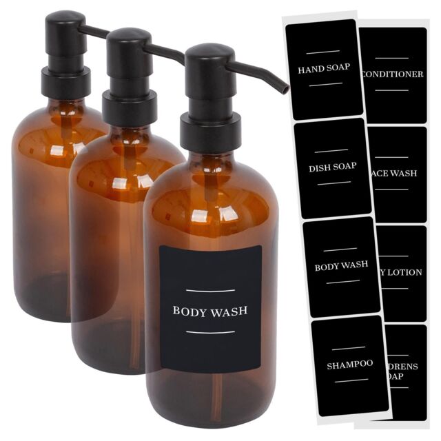 Harbour Housewares Glass Soap Dispensers with Labels - Pack of 3 in Orange - image 1