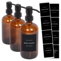 Harbour Housewares Glass Soap Dispensers with Labels - Pack of 3 in Orange