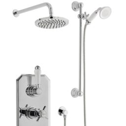 Clifton Chrome Triple Shower with Hung Slide Rail Kit & Overhead Drencher in Silver - thumbnail 2