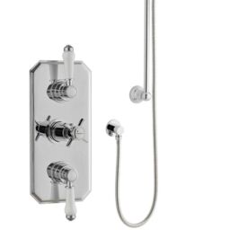 Clifton Chrome Triple Shower with Hung Slide Rail Kit & Overhead Drencher in Silver - thumbnail 3