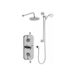 Clifton Chrome Triple Shower with Hung Slide Rail Kit & Overhead Drencher in Silver - thumbnail 1