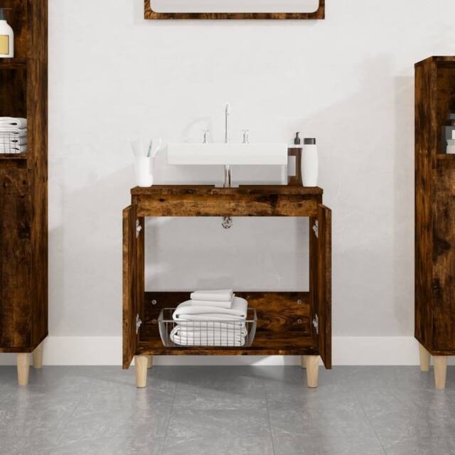 Berkfield Home Sink Cabinet Smoked Oak 58x33x60 cm Engineered Wood in Brown - Size: 58 x 33 x 60 cm - image 1