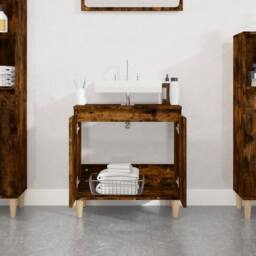 Berkfield Home Sink Cabinet Smoked Oak 58x33x60 cm Engineered Wood in Brown - Size: 58 x 33 x 60 cm