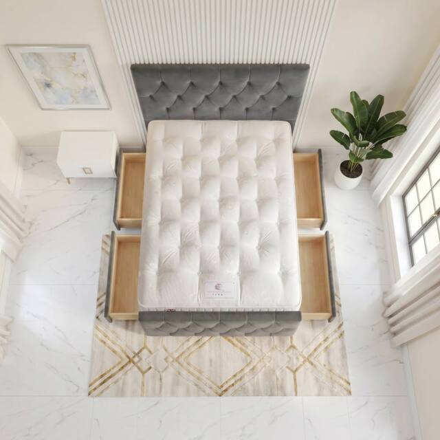 "Somnior Ziggy Velvet Divan Bed Mattress 4 Draw 54"" Headboard 22"" Footboard in Charcoal - Size: Small Double" - image 1