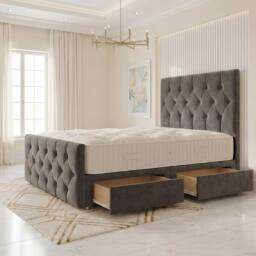 "Somnior Ziggy Velvet Divan Bed Mattress 4 Draw 54"" Headboard 22"" Footboard in Charcoal - Size: Small Double" - thumbnail 6