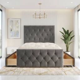 "Somnior Ziggy Velvet Divan Bed Mattress 4 Draw 54"" Headboard 22"" Footboard in Charcoal - Size: Small Double" - thumbnail 4