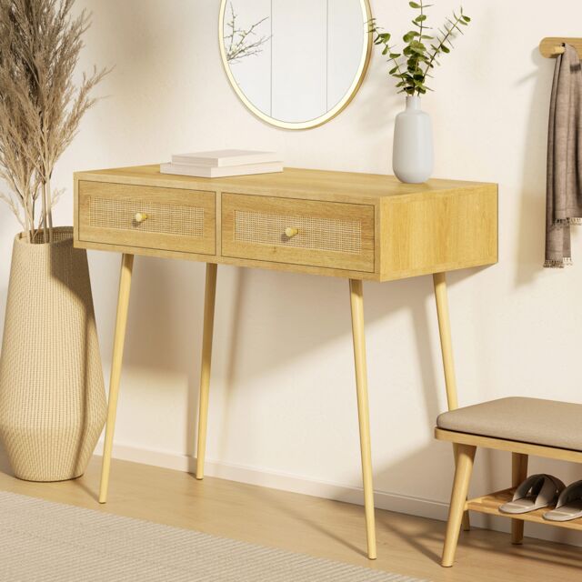VonHaus Sienna Bedroom Rattan Vanity Dressing Table in Brown - image 1