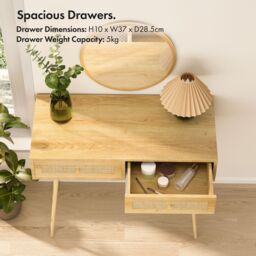 VonHaus Sienna Bedroom Rattan Vanity Dressing Table in Brown - thumbnail 3