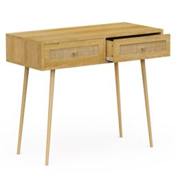 VonHaus Sienna Bedroom Rattan Vanity Dressing Table in Brown - thumbnail 9